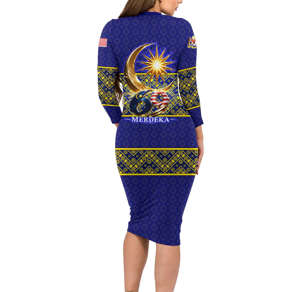Malaysia Merdeka Independence Day Long Sleeve Bodycon Dress Patriotic Flag Crescent Moon Star Cultural
