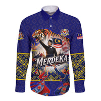 Malaysia Merdeka Independence Day Long Sleeve Button Shirt Patriotic Flag Crescent Moon Star Cultural