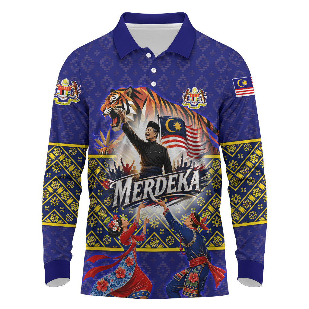 Malaysia Merdeka Independence Day Long Sleeve Polo Shirt Patriotic Flag Crescent Moon Star Cultural