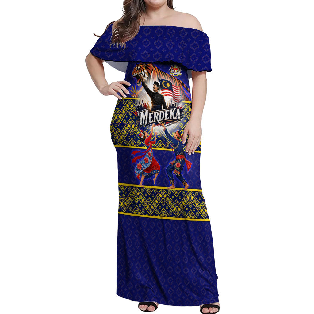 Malaysia Merdeka Independence Day Off Shoulder Maxi Dress Patriotic Flag Crescent Moon Star Cultural