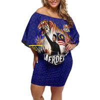 Malaysia Merdeka Independence Day Off Shoulder Short Dress Patriotic Flag Crescent Moon Star Cultural