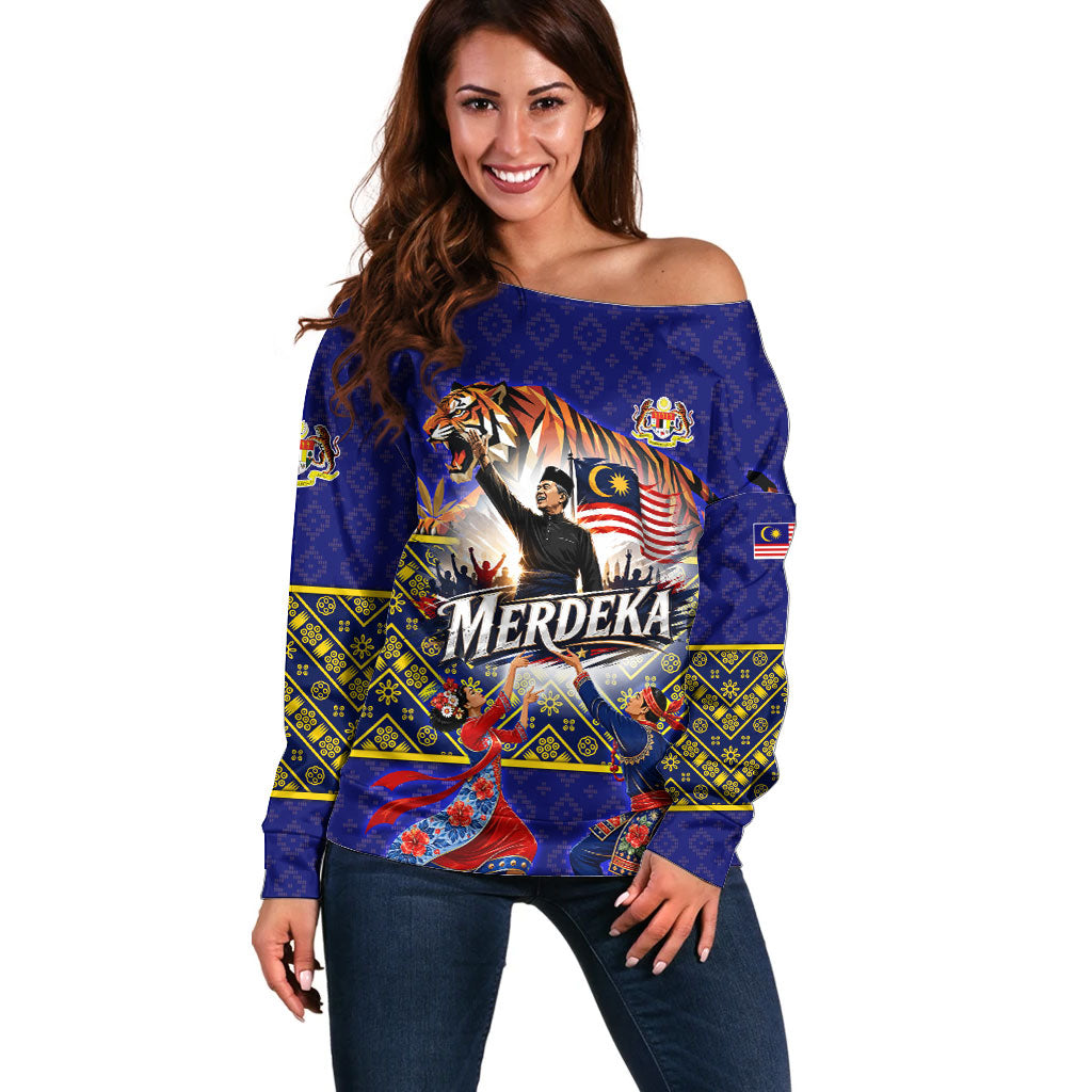 Malaysia Merdeka Independence Day Off Shoulder Sweater Patriotic Flag Crescent Moon Star Cultural