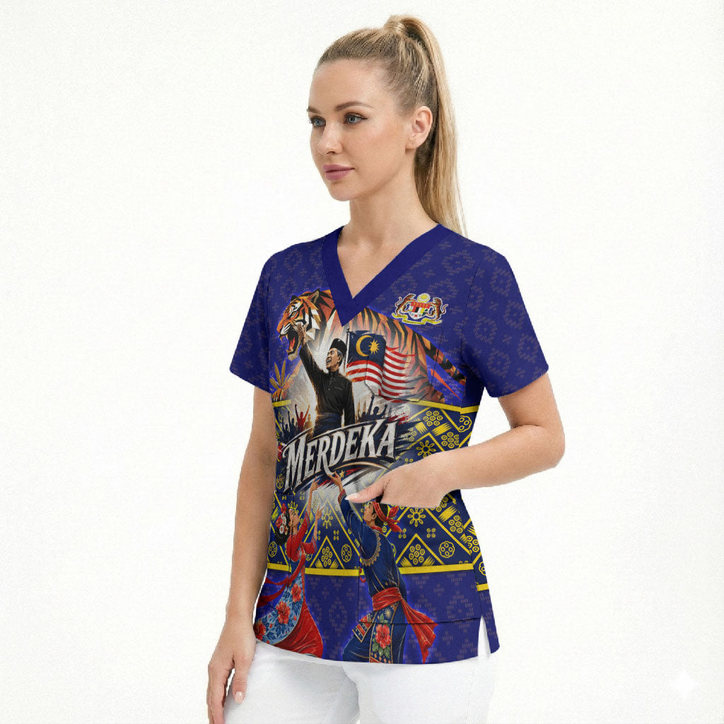 Malaysia Merdeka Independence Day Scrub Top Patriotic Flag Crescent Moon Star Cultural