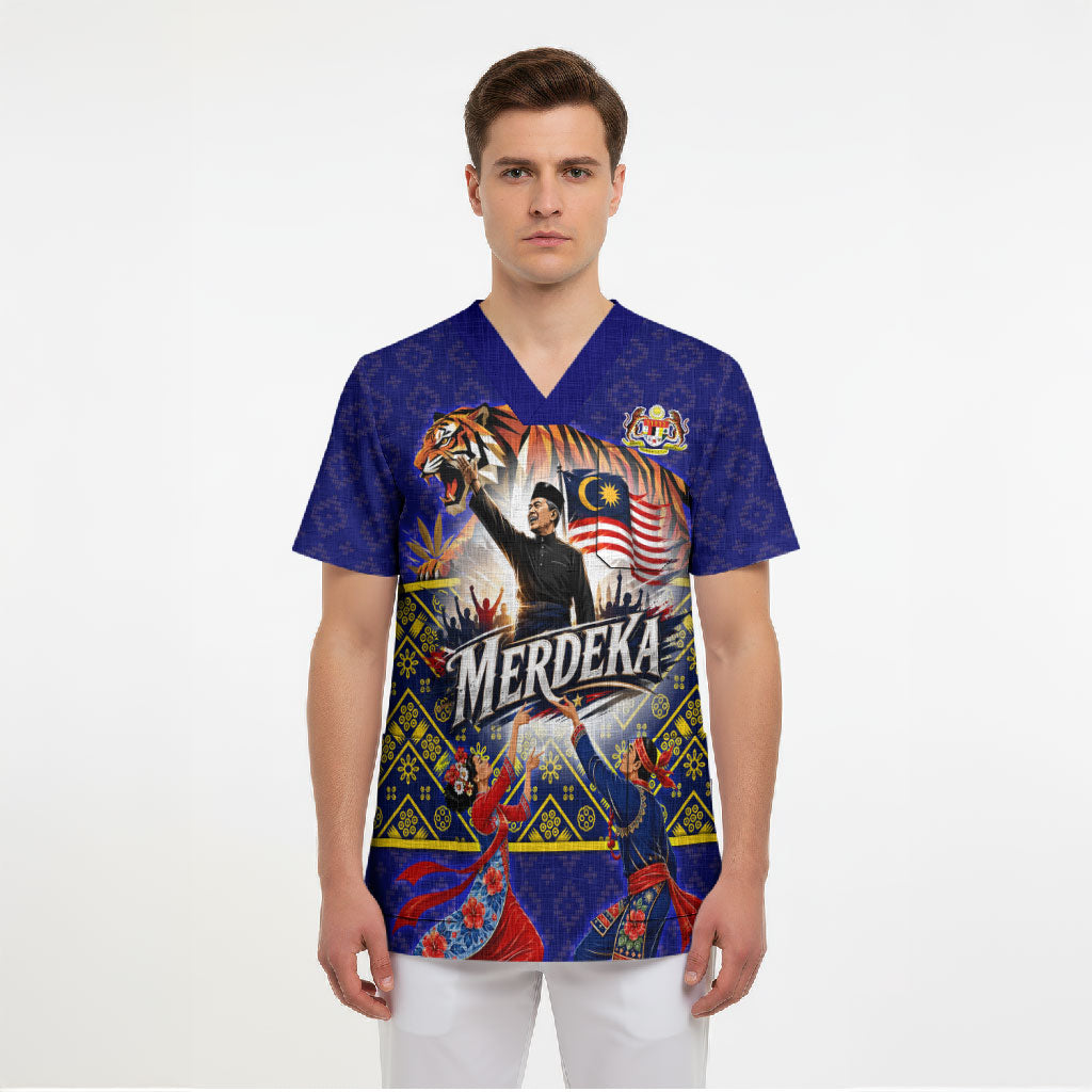 Malaysia Merdeka Independence Day Scrub Top Patriotic Flag Crescent Moon Star Cultural