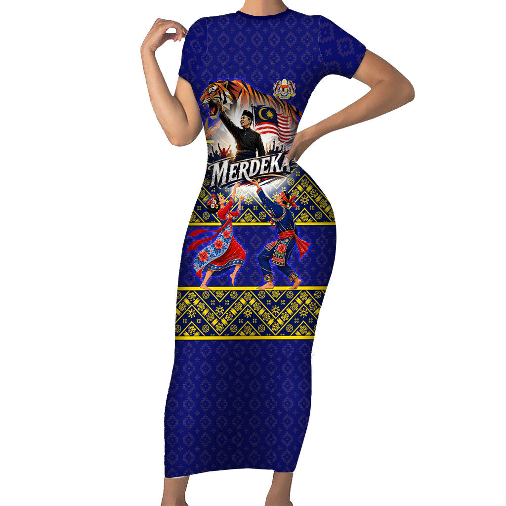 Malaysia Merdeka Independence Day Short Sleeve Bodycon Dress Patriotic Flag Crescent Moon Star Cultural