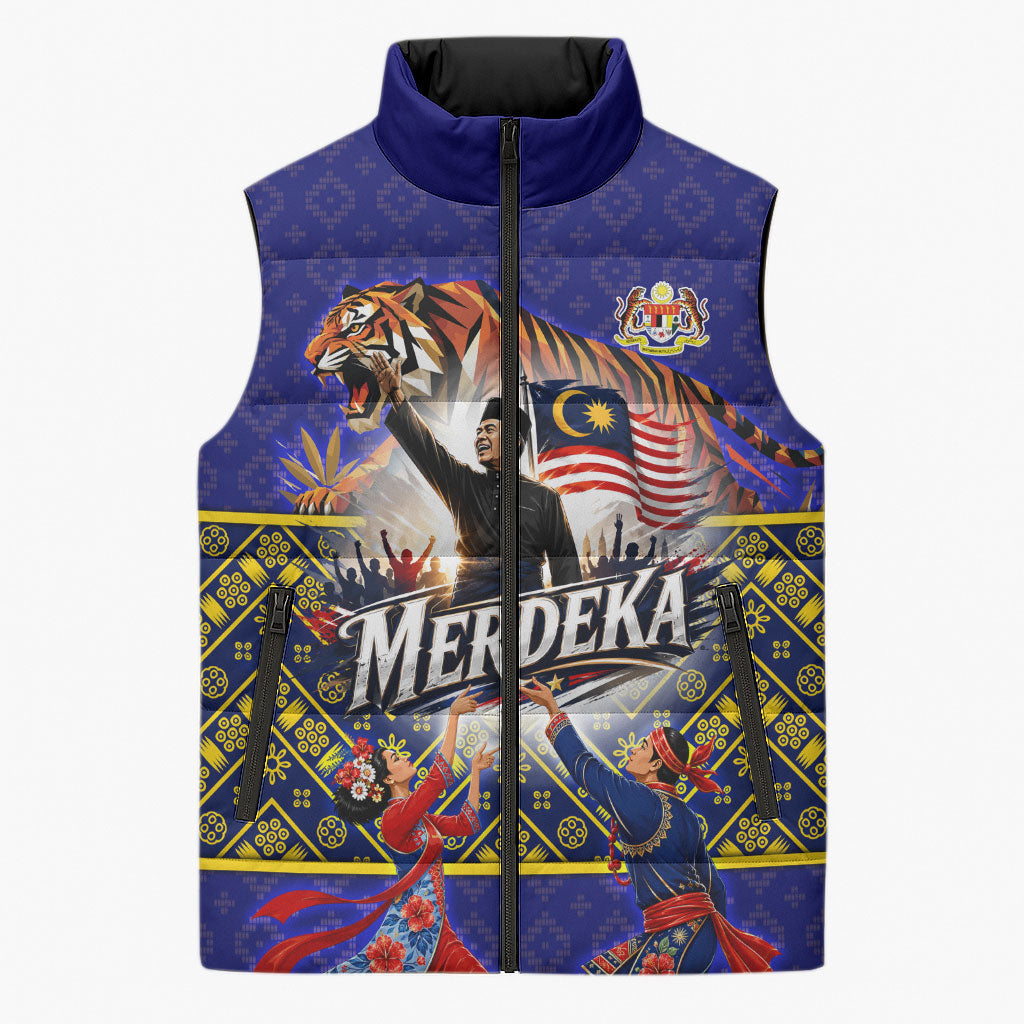Malaysia Merdeka Independence Day Sleeveless Puffer Jacket Patriotic Flag Crescent Moon Star Cultural