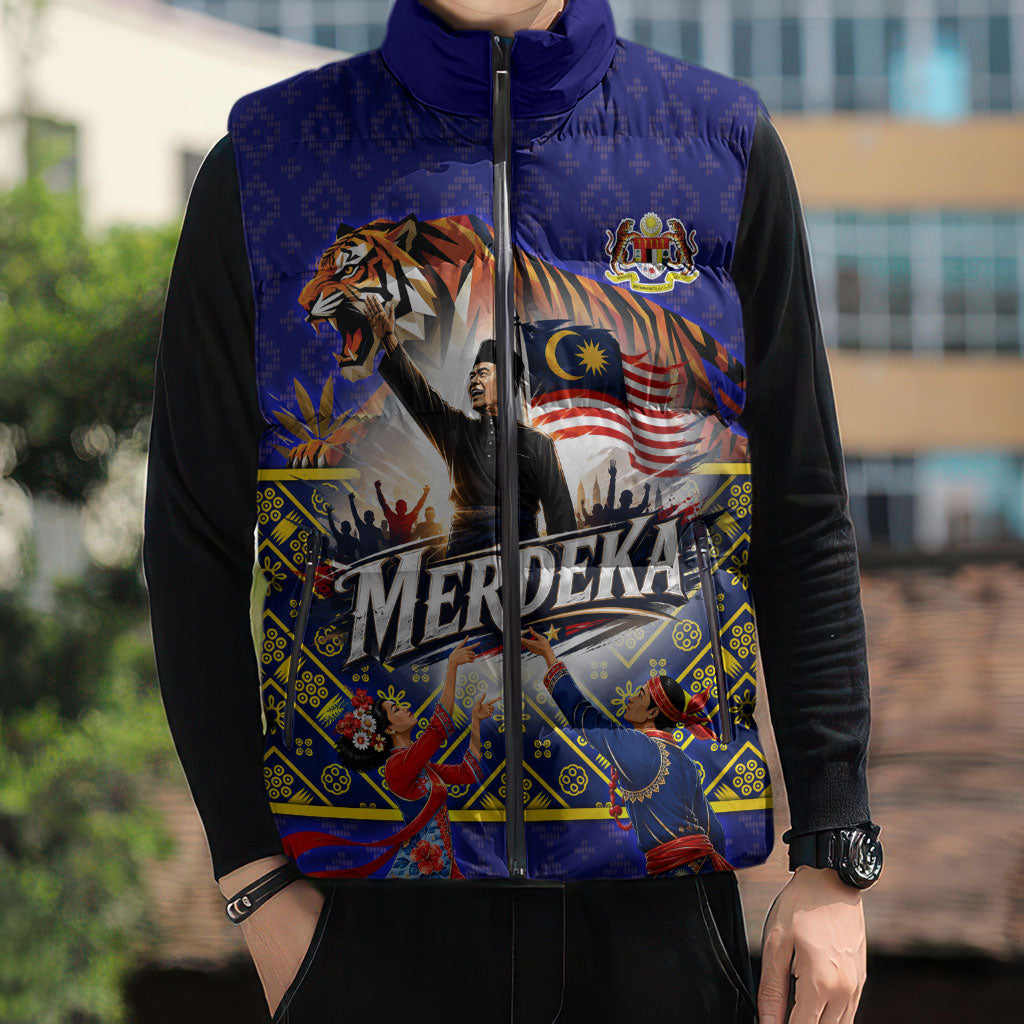 Malaysia Merdeka Independence Day Sleeveless Puffer Jacket Patriotic Flag Crescent Moon Star Cultural
