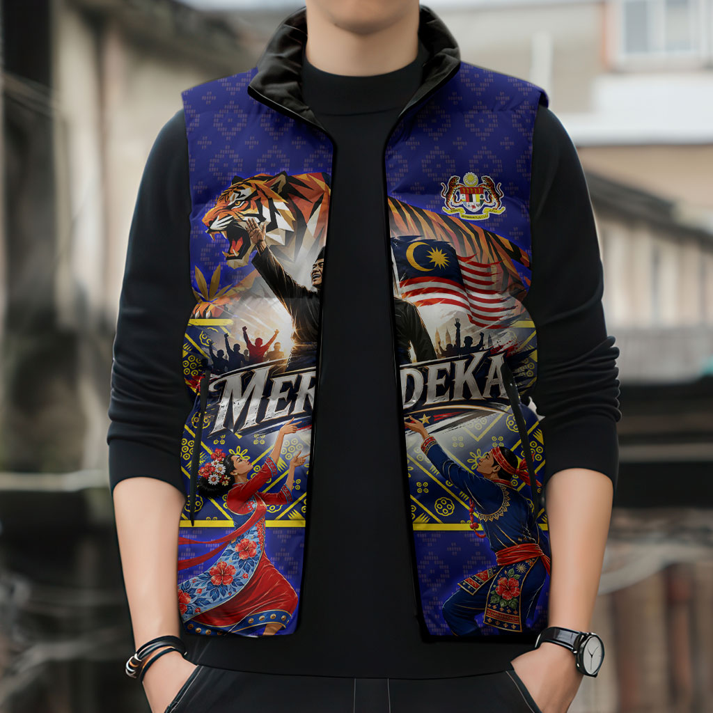 Malaysia Merdeka Independence Day Sleeveless Puffer Jacket Patriotic Flag Crescent Moon Star Cultural