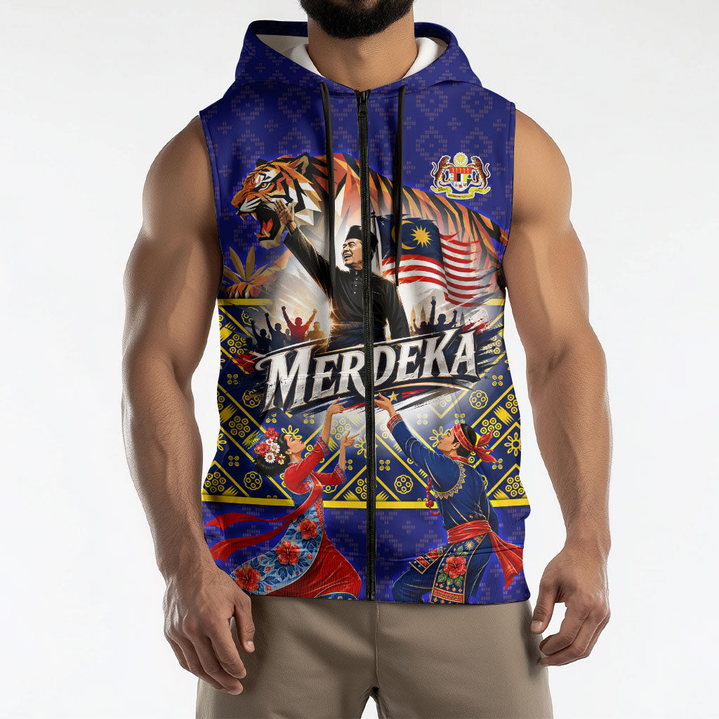 Malaysia Merdeka Independence Day Sleeveless Zip Hoodie Patriotic Flag Crescent Moon Star Cultural