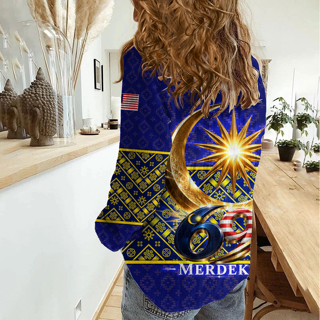 Malaysia Merdeka Independence Day Women Casual Shirt Patriotic Flag Crescent Moon Star Cultural