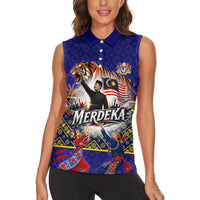Malaysia Merdeka Independence Day Women Sleeveless Polo Shirt Patriotic Flag Crescent Moon Star Cultural