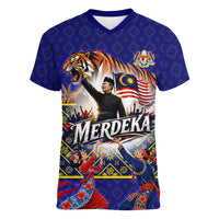 Malaysia Merdeka Independence Day Women V-Neck T-Shirt Patriotic Flag Crescent Moon Star Cultural