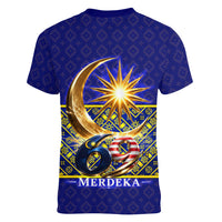 Malaysia Merdeka Independence Day Women V-Neck T-Shirt Patriotic Flag Crescent Moon Star Cultural
