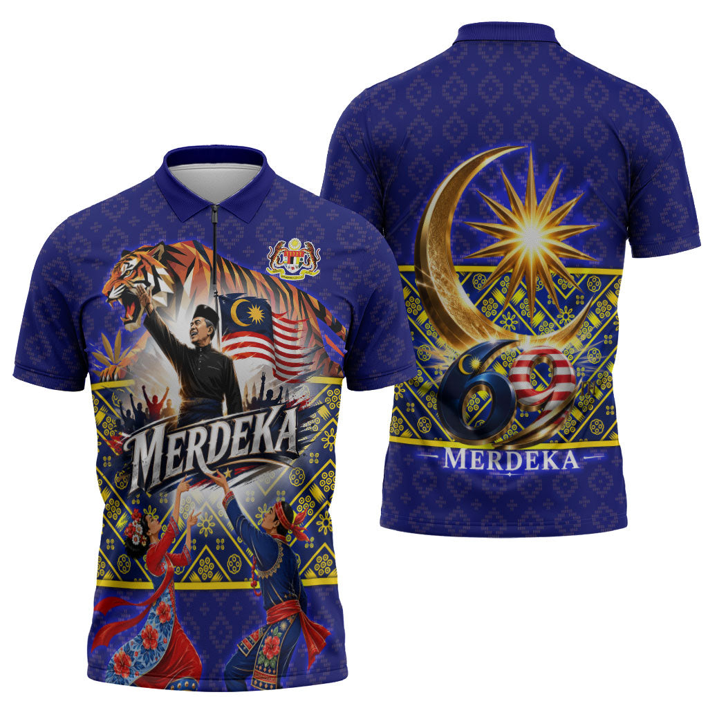 Malaysia Merdeka Independence Day Zipper Polo Shirt Patriotic Flag Crescent Moon Star Cultural
