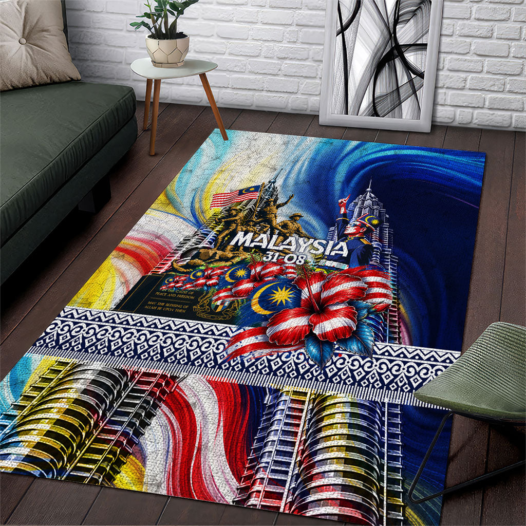 Malaysia Merdeka Independence Day Area Rug Patriotic Twin Towers Soldier National Flower Graphic