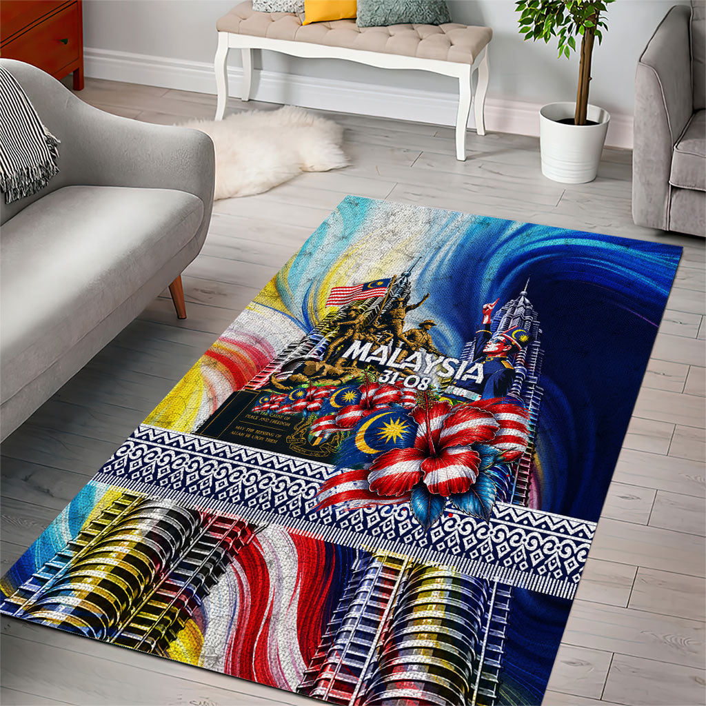 Malaysia Merdeka Independence Day Area Rug Patriotic Twin Towers Soldier National Flower Graphic