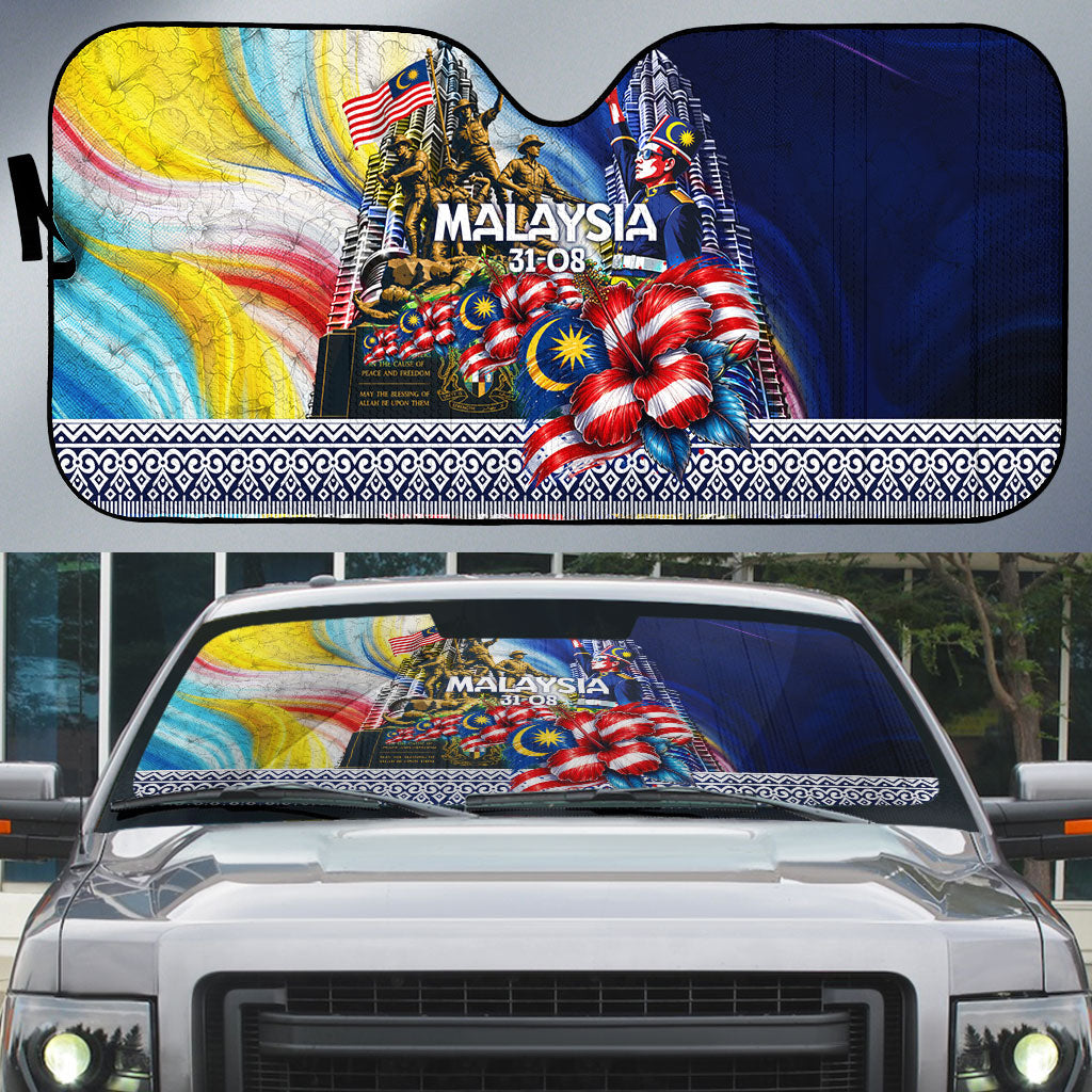 Malaysia Merdeka Independence Day Auto Sun Shade Patriotic Twin Towers Soldier National Flower Graphic