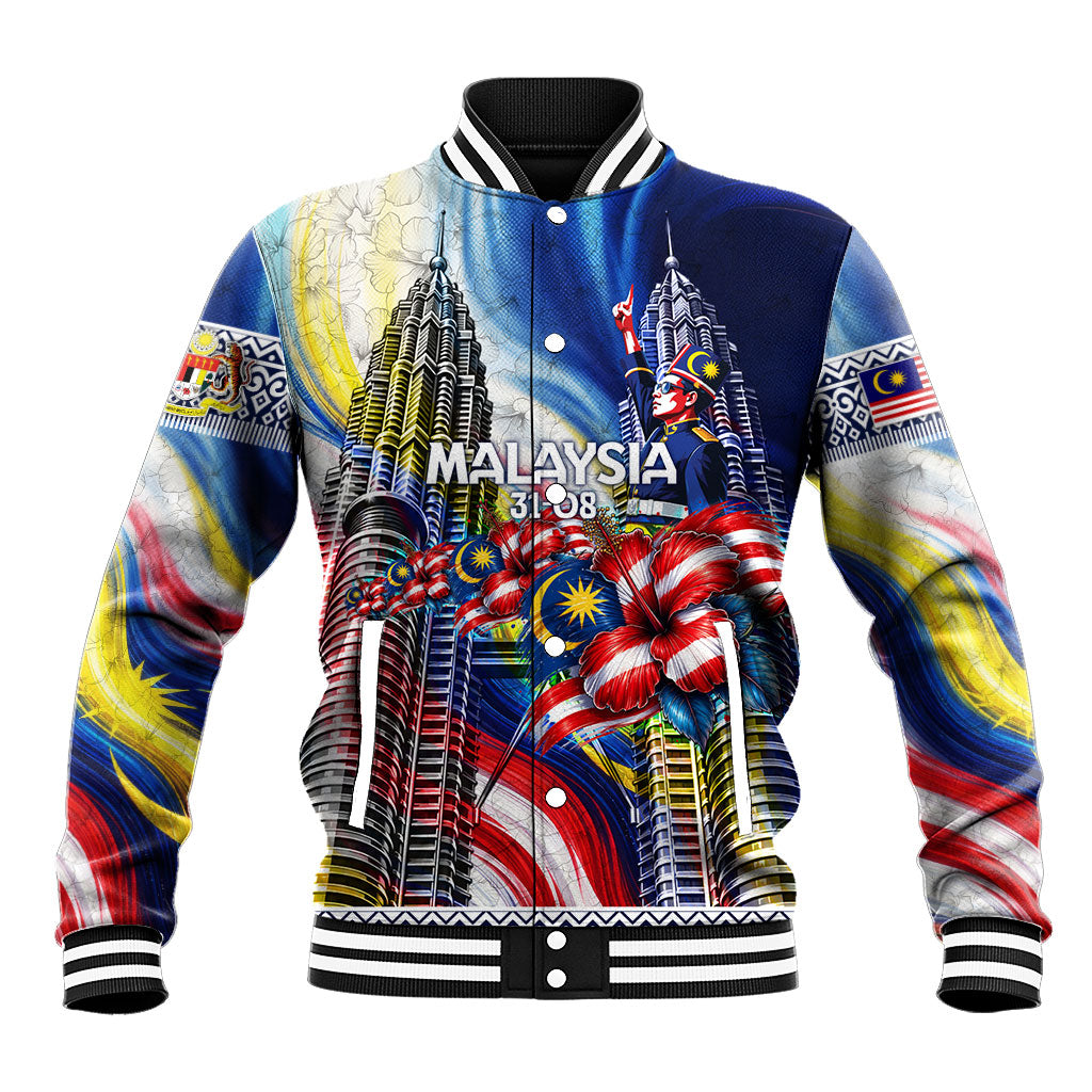 Malaysia Merdeka Independence Day Baseball Jacket Patriotic Twin Towers Soldier National Flower Graphic