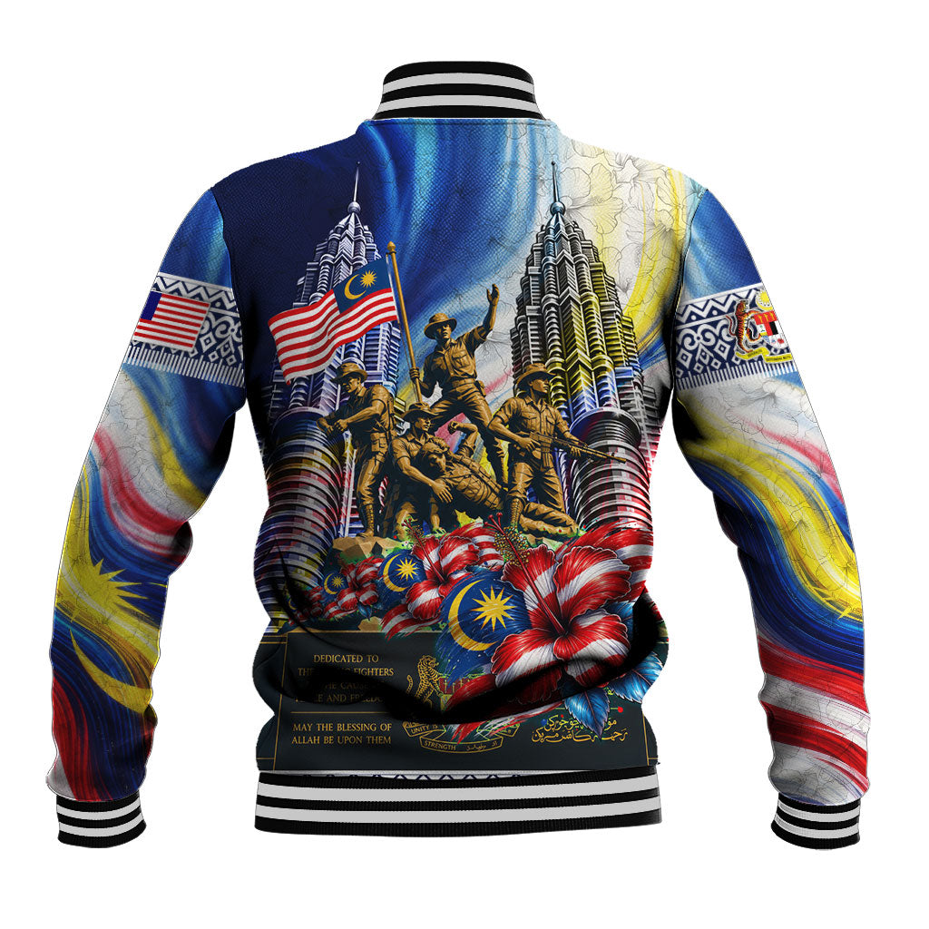 Malaysia Merdeka Independence Day Baseball Jacket Patriotic Twin Towers Soldier National Flower Graphic