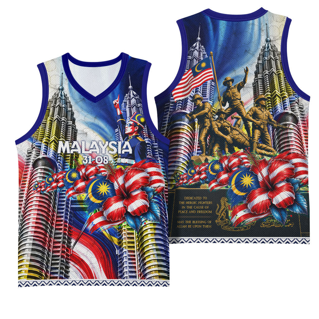 Malaysia Merdeka Independence Day Basketball Jersey Patriotic Twin Towers Soldier National Flower Graphic