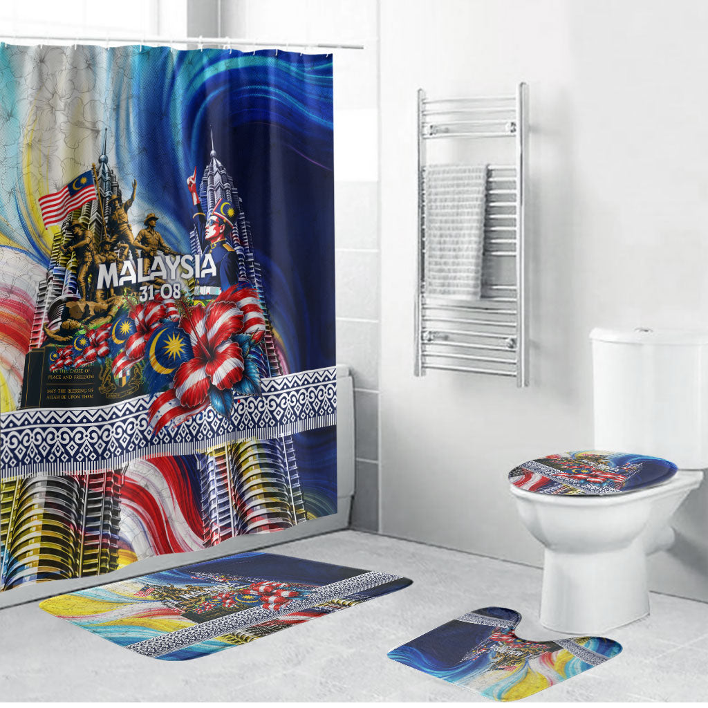 Malaysia Merdeka Independence Day Bathroom Set Patriotic Twin Towers Soldier National Flower Graphic