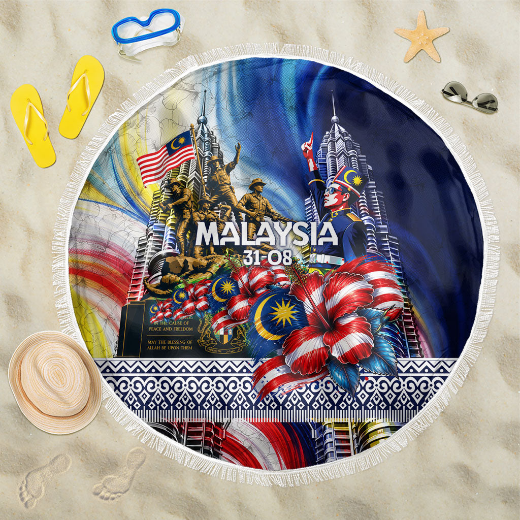 Malaysia Merdeka Independence Day Beach Blanket Patriotic Twin Towers Soldier National Flower Graphic