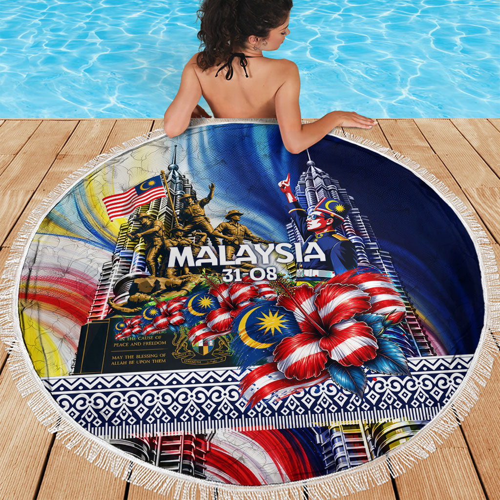 Malaysia Merdeka Independence Day Beach Blanket Patriotic Twin Towers Soldier National Flower Graphic