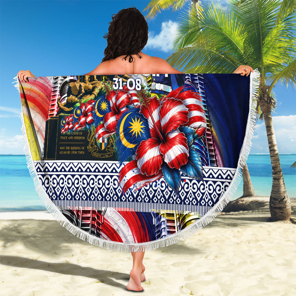 Malaysia Merdeka Independence Day Beach Blanket Patriotic Twin Towers Soldier National Flower Graphic