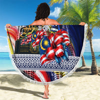 Malaysia Merdeka Independence Day Beach Blanket Patriotic Twin Towers Soldier National Flower Graphic