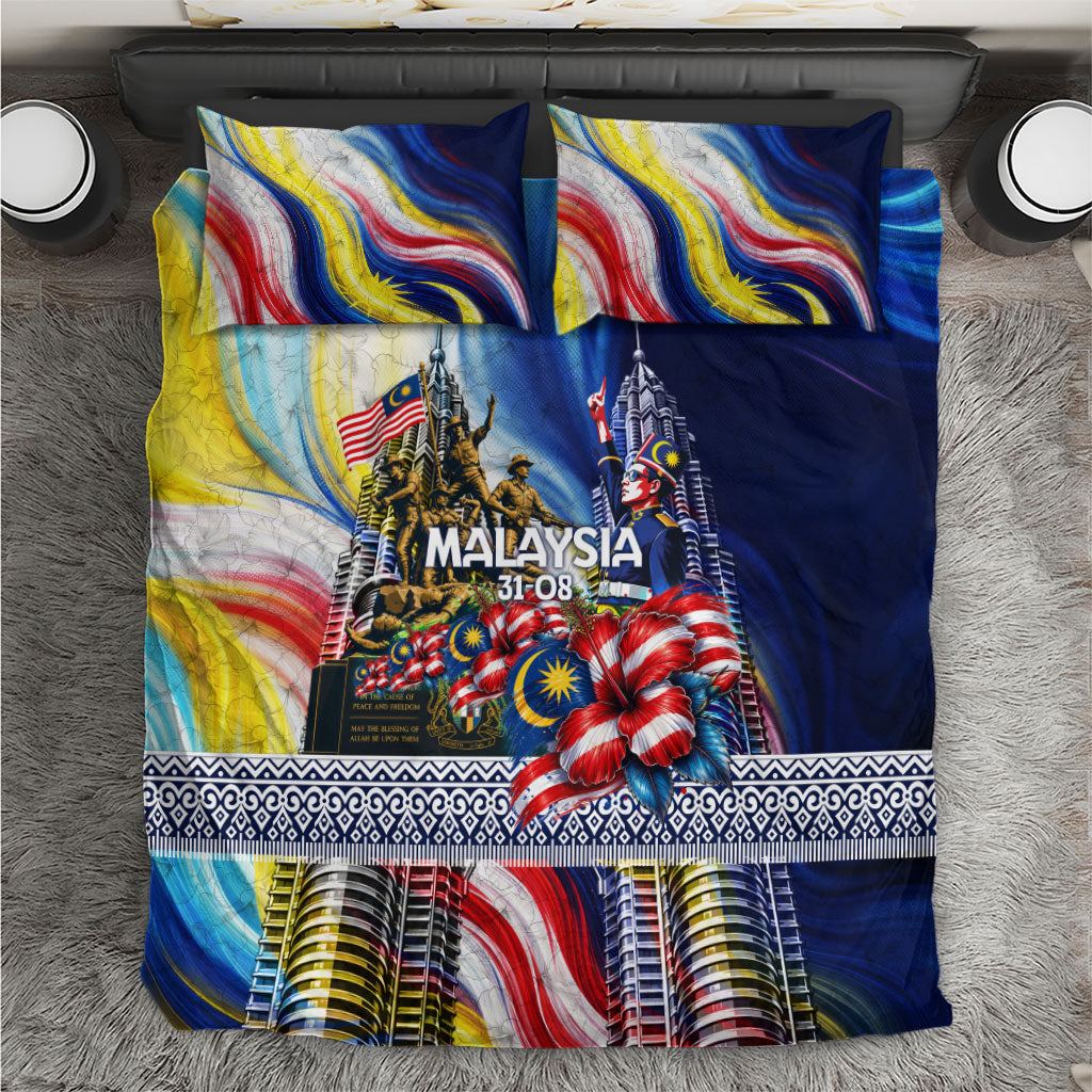 Malaysia Merdeka Independence Day Bedding Set Patriotic Twin Towers Soldier National Flower Graphic