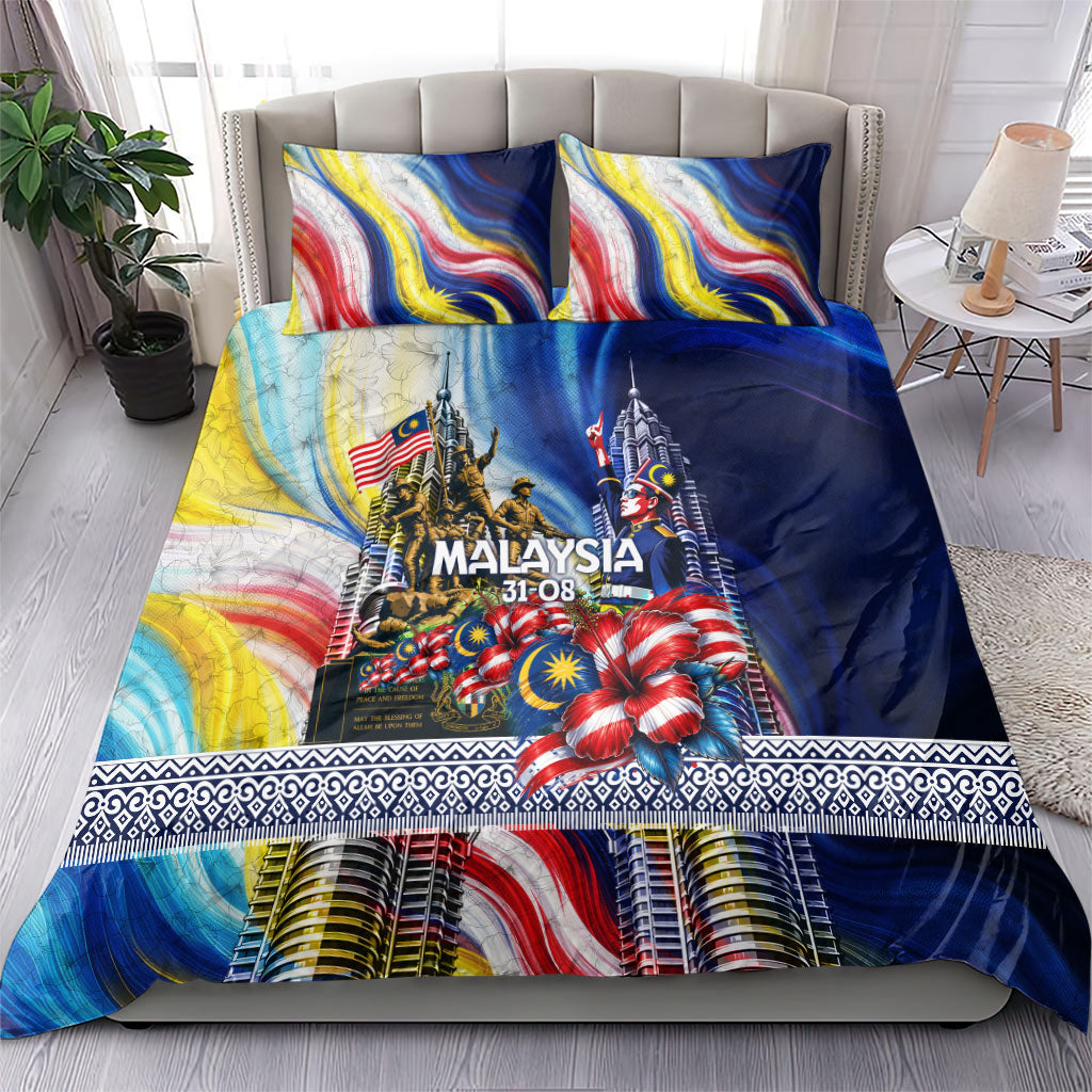 Malaysia Merdeka Independence Day Bedding Set Patriotic Twin Towers Soldier National Flower Graphic