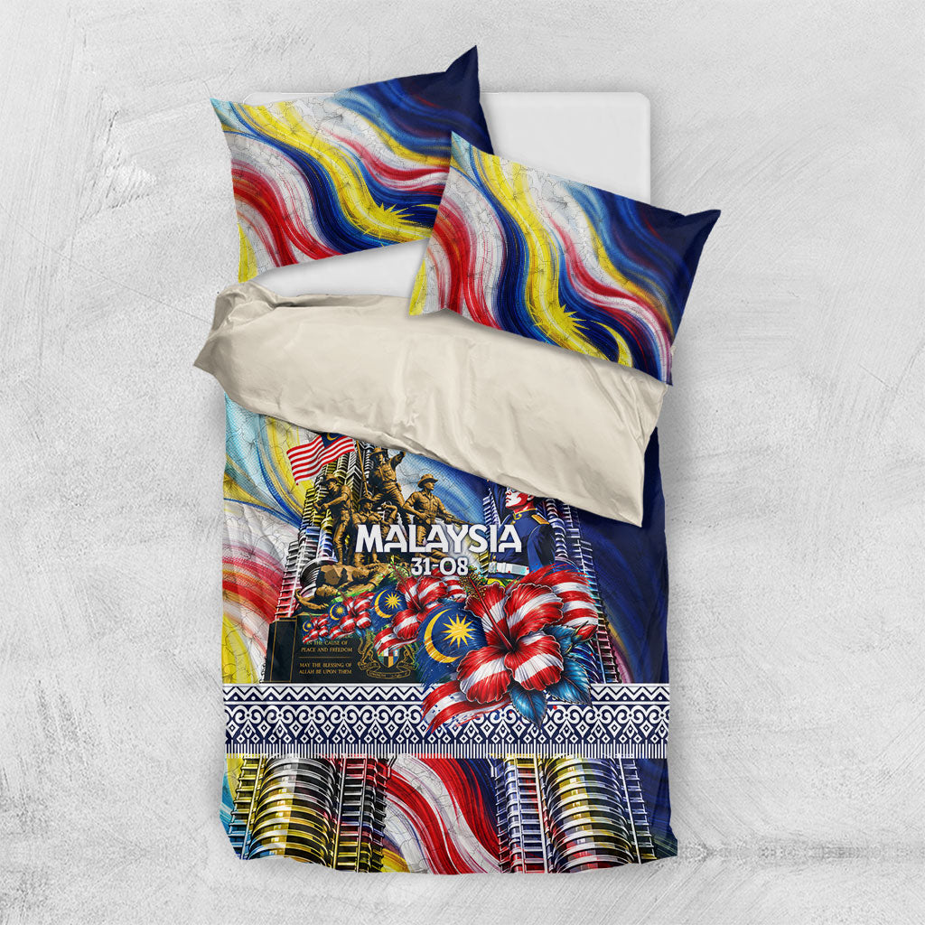 Malaysia Merdeka Independence Day Bedding Set Patriotic Twin Towers Soldier National Flower Graphic
