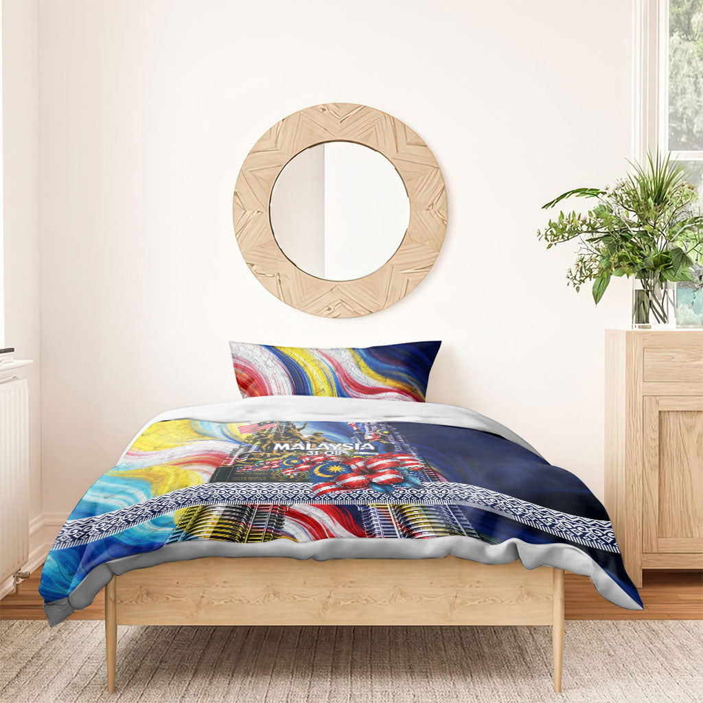 Malaysia Merdeka Independence Day Bedding Set Patriotic Twin Towers Soldier National Flower Graphic