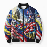 Malaysia Merdeka Independence Day Bomber Puffer Jacket Patriotic Twin Towers Soldier National Flower Graphic