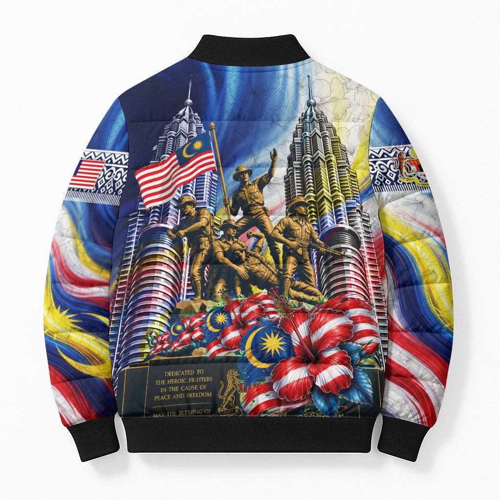 Malaysia Merdeka Independence Day Bomber Puffer Jacket Patriotic Twin Towers Soldier National Flower Graphic