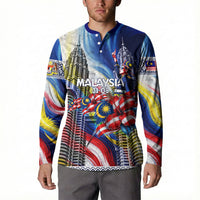 Malaysia Merdeka Independence Day Button Sweatshirt Patriotic Twin Towers Soldier National Flower Graphic