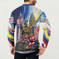 Malaysia Merdeka Independence Day Button Sweatshirt Patriotic Twin Towers Soldier National Flower Graphic
