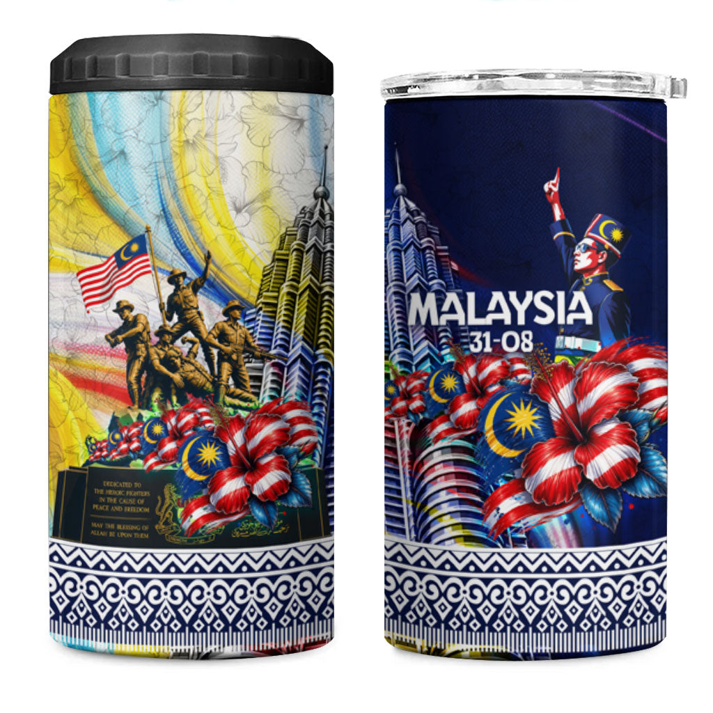 Malaysia Merdeka Independence Day 4 in 1 Can Cooler Tumbler Patriotic Twin Towers Soldier National Flower Graphic