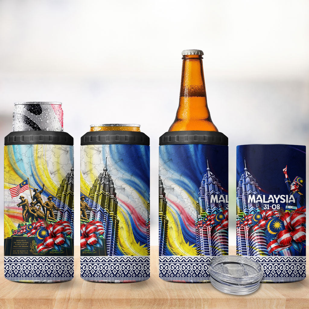 Malaysia Merdeka Independence Day 4 in 1 Can Cooler Tumbler Patriotic Twin Towers Soldier National Flower Graphic