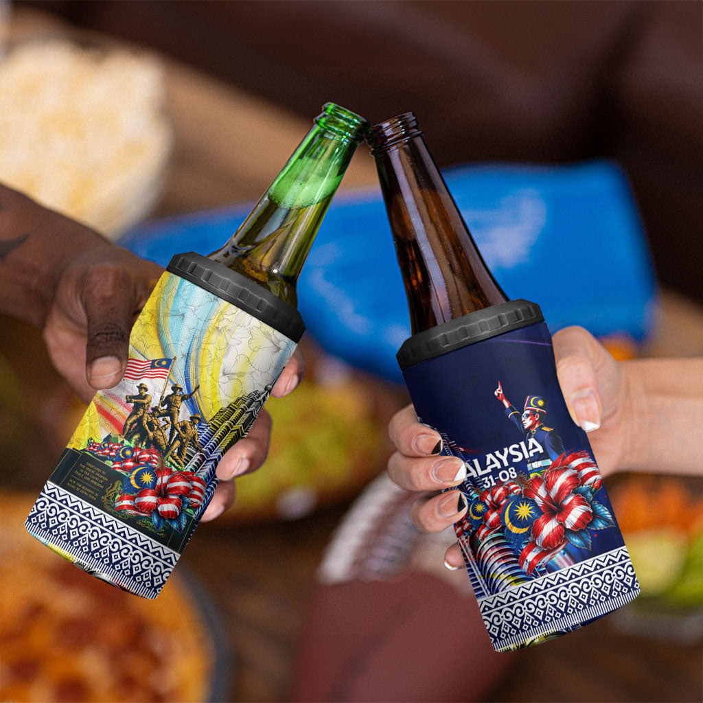 Malaysia Merdeka Independence Day 4 in 1 Can Cooler Tumbler Patriotic Twin Towers Soldier National Flower Graphic