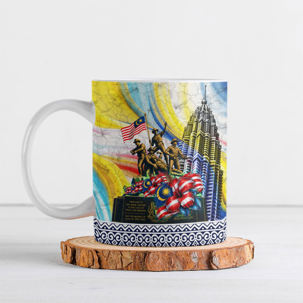 Malaysia Merdeka Independence Day Ceramic Mug Patriotic Twin Towers Soldier National Flower Graphic