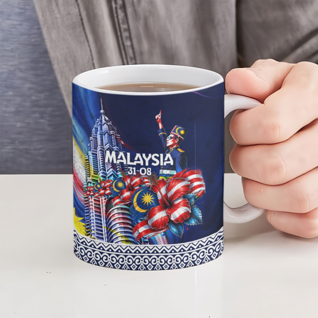 Malaysia Merdeka Independence Day Ceramic Mug Patriotic Twin Towers Soldier National Flower Graphic