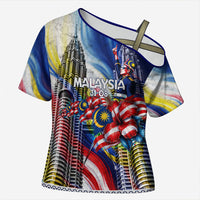Malaysia Merdeka Independence Day Cross Shoulder Shirt Patriotic Twin Towers Soldier National Flower Graphic