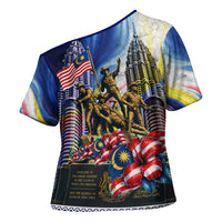 Malaysia Merdeka Independence Day Cross Shoulder Shirt Patriotic Twin Towers Soldier National Flower Graphic