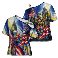Malaysia Merdeka Independence Day Cross Shoulder Shirt Patriotic Twin Towers Soldier National Flower Graphic