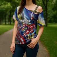 Malaysia Merdeka Independence Day Cross Shoulder Shirt Patriotic Twin Towers Soldier National Flower Graphic
