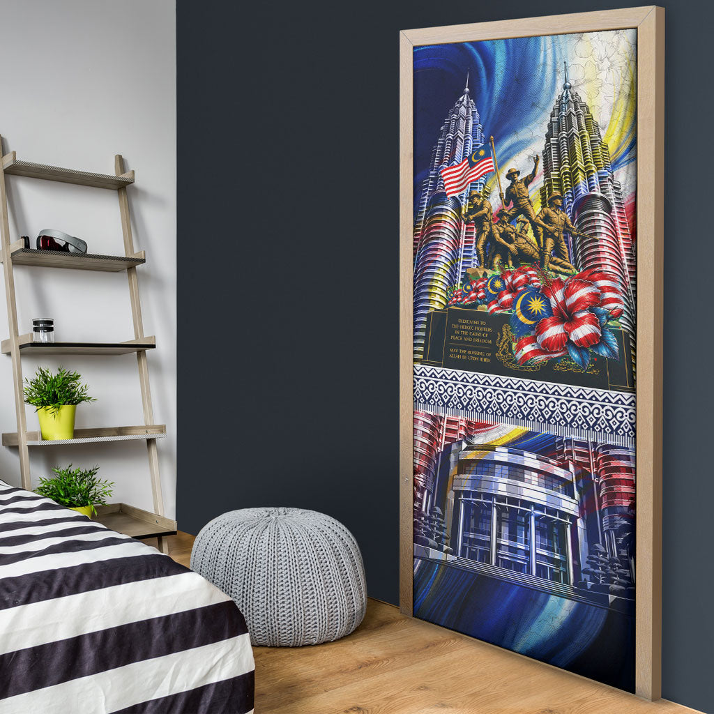 Malaysia Merdeka Independence Day Door Cover Patriotic Twin Towers Soldier National Flower Graphic