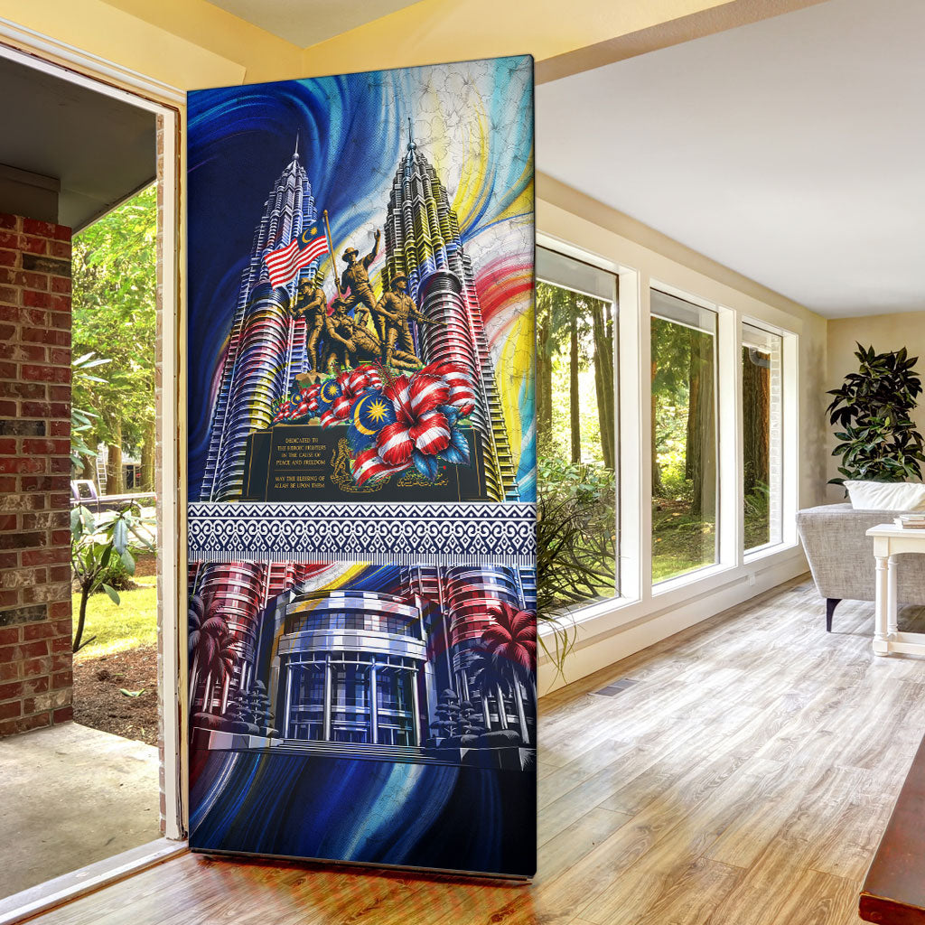 Malaysia Merdeka Independence Day Door Cover Patriotic Twin Towers Soldier National Flower Graphic