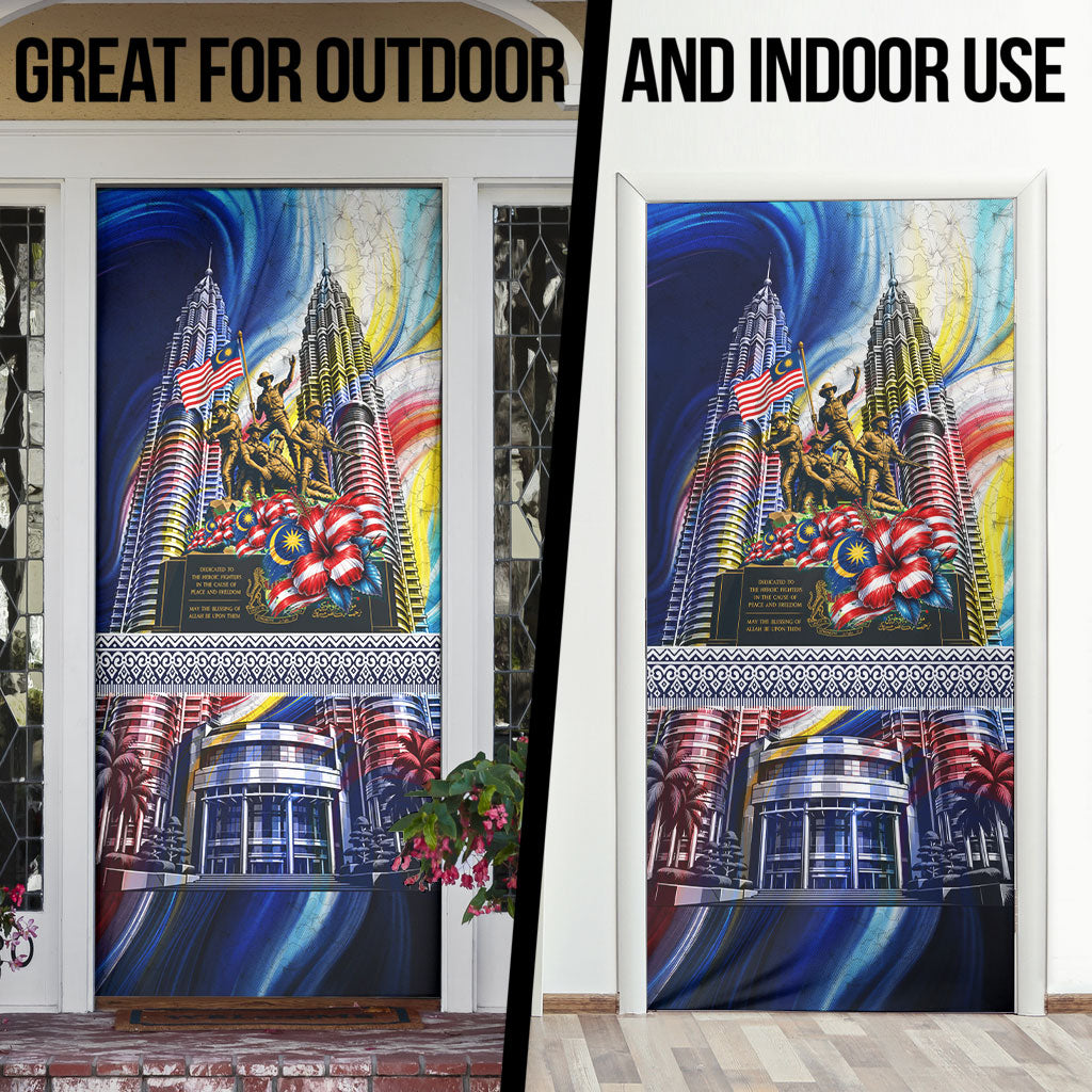 Malaysia Merdeka Independence Day Door Cover Patriotic Twin Towers Soldier National Flower Graphic