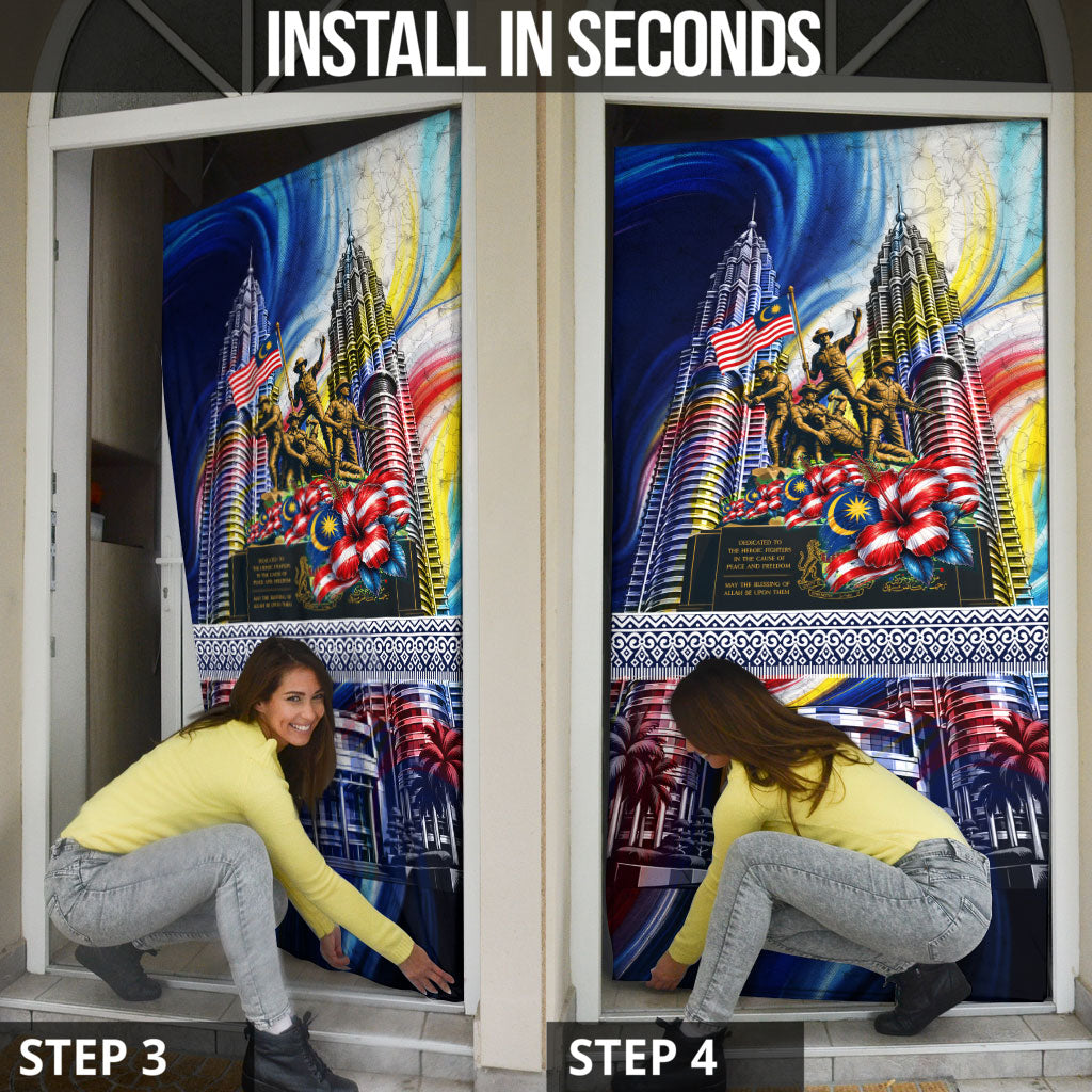 Malaysia Merdeka Independence Day Door Cover Patriotic Twin Towers Soldier National Flower Graphic